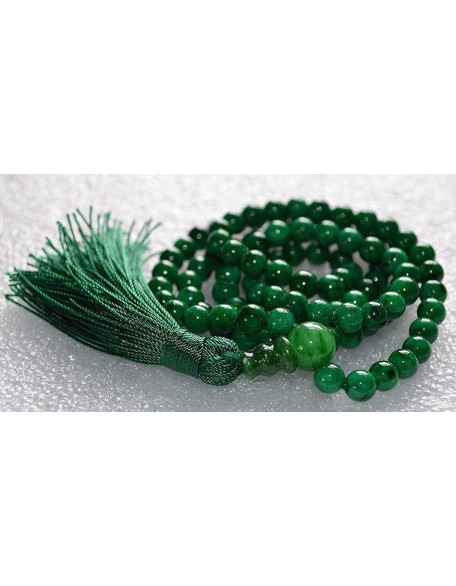 Gemstone Mala Beads Necklace Bead Sizes 6,8,10mm Mala Bracelet, Buddha Necklace, Blessed & Energized Handmade 108+1 Prayer Beads, Comes w/Velvet Pouch (Green Jade, 8 mm)