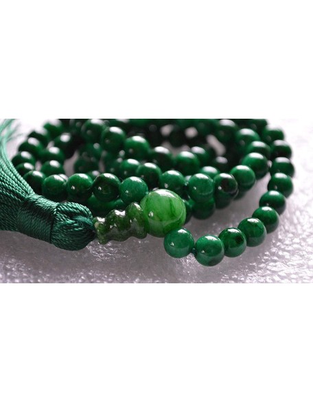 Gemstone Mala Beads Necklace Bead Sizes 6,8,10mm Mala Bracelet, Buddha Necklace, Blessed & Energized Handmade 108+1 Prayer Beads, Comes w/Velvet Pouch (Green Jade, 8 mm)