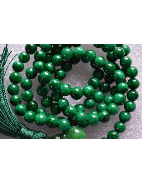 Gemstone Mala Beads Necklace Bead Sizes 6,8,10mm Mala Bracelet, Buddha Necklace, Blessed & Energized Handmade 108+1 Prayer Beads, Comes w/Velvet Pouch (Green Jade, 8 mm)