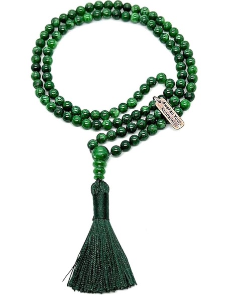 Gemstone Mala Beads Necklace Bead Sizes 6,8,10mm Mala Bracelet, Buddha Necklace, Blessed & Energized Handmade 108+1 Prayer Beads, Comes w/Velvet Pouch (Green Jade, 6 mm)