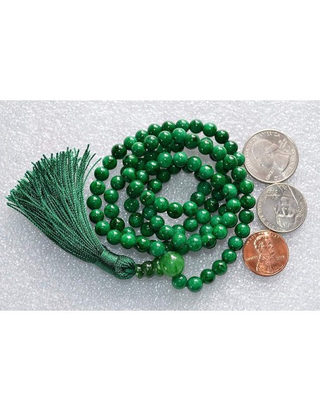 Gemstone Mala Beads Necklace Bead Sizes 6,8,10mm Mala Bracelet, Buddha Necklace, Blessed & Energized Handmade 108+1 Prayer Beads, Comes w/Velvet Pouch (Green Jade, 6 mm)