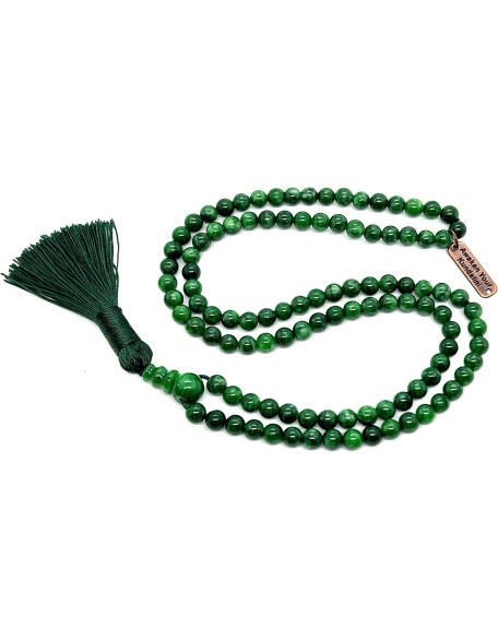 Gemstone Mala Beads Necklace Bead Sizes 6,8,10mm Mala Bracelet, Buddha Necklace, Blessed & Energized Handmade 108+1 Prayer Beads, Comes w/Velvet Pouch (Green Jade, 6 mm)