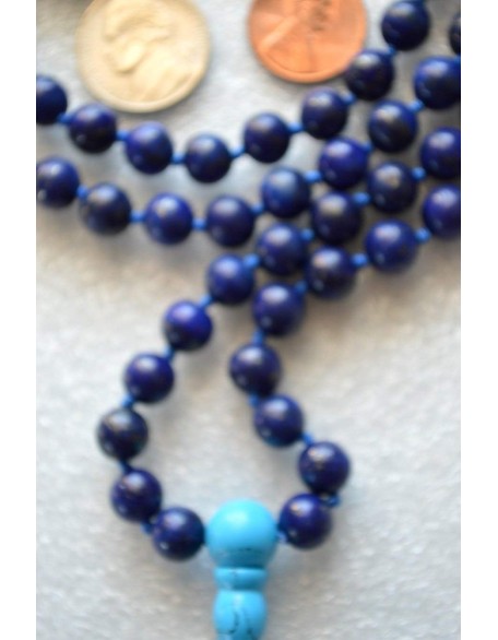 Hand Knotted Lapis Lazuli Mala Necklace - 6mm Bead Size - Birthstone Sagittarius Sun Sign - Astrological Sign Pisces - Third Eye Chakra