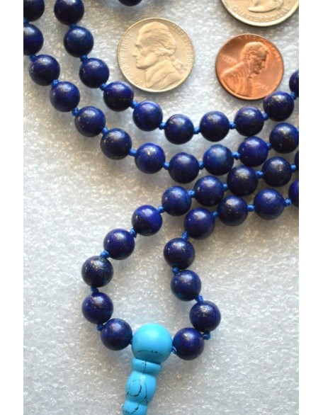 Hand Knotted Lapis Lazuli Mala Necklace - 6mm Bead Size - Birthstone Sagittarius Sun Sign - Astrological Sign Pisces - Third Eye Chakra