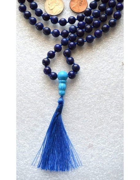 Hand Knotted Lapis Lazuli Mala Necklace - 6mm Bead Size - Birthstone Sagittarius Sun Sign - Astrological Sign Pisces - Third Eye Chakra