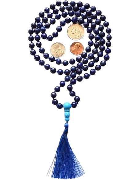 Hand Knotted Lapis Lazuli Mala Necklace - 6mm Bead Size - Birthstone Sagittarius Sun Sign - Astrological Sign Pisces - Third Eye Chakra