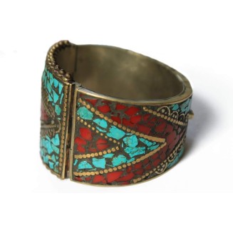 Chunky Stabilized Turquoise Mosaic Boho Bracelet For Women | Jewelry From Nepal