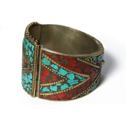 Chunky Stabilized Turquoise Mosaic Boho Bracelet For Women | Jewelry From Nepal