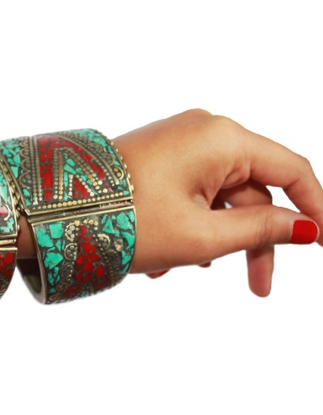 Chunky Stabilized Turquoise Mosaic Boho Bracelet For Women | Jewelry From Nepal