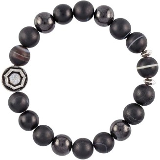 Dzi Galaxy Mala Beads Bracelet for Men – Black Sardonyx, Tibetan Dzi Bead - Handmade in North Carolina - For Strength & Protection – Made To Last (Medium)