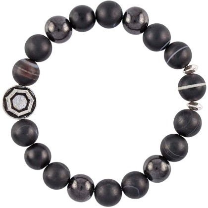 Dzi Galaxy Mala Beads Bracelet for Men – Black Sardonyx, Tibetan Dzi Bead - Handmade in North Carolina - For Strength & Protection – Made To Last (Medium)