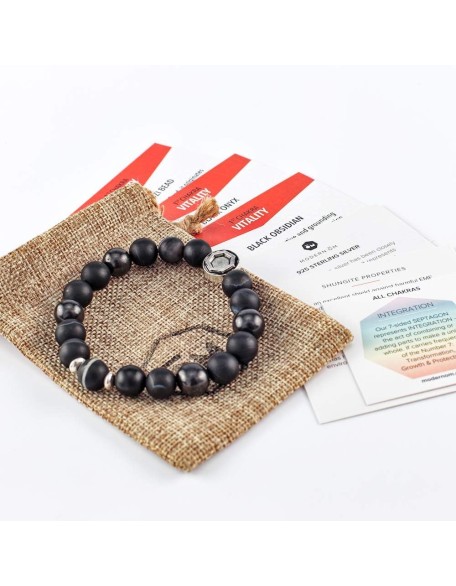 Dzi Galaxy Mala Beads Bracelet for Men – Shungite, Black Sardonyx, Tibetan Dzi Bead - Made in North Carolina - Made To Last (Large)