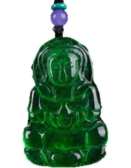 Natural Full Green Jade ice Jade Guanyin Pendant Men and Women ice Through Yang Green Old Pit Buddha Pendant Necklace