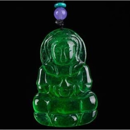 Natural Full Green Jade ice Jade Guanyin Pendant Men and Women ice Through Yang Green Old Pit Buddha Pendant Necklace