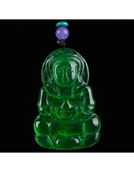 Natural Full Green Jade ice Jade Guanyin Pendant Men and Women ice Through Yang Green Old Pit Buddha Pendant Necklace