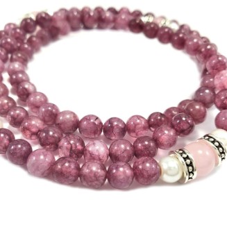 Emotional Healer 108 Japa Mala Real Semi-Precious Stones - Lepidolite & Rose Quartz + Lotus Charm & South Sea Pearls - Yoga Meditation Necklace Stretchy EXCLUSIVE YOGA GIRL USA HANDMADE