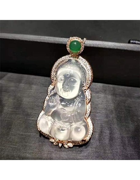 925 Silver Natural White Chalcedony Baby Buddha Pendant Necklace