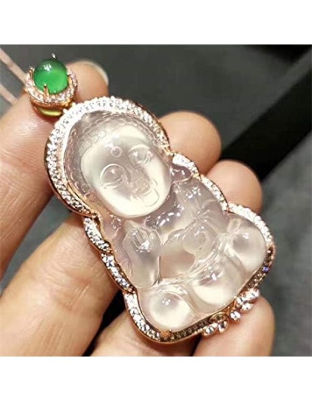 925 Silver Natural White Chalcedony Baby Buddha Pendant Necklace