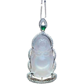 Natural Chalcedony 925 Silver Buddha Pendant Men Women Necklace