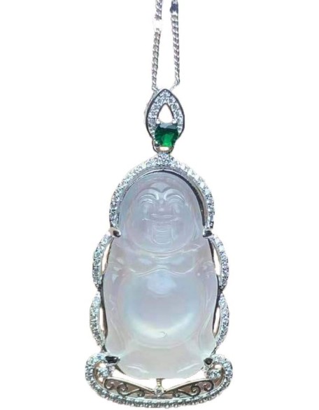 Natural Chalcedony 925 Silver Buddha Pendant Men Women Necklace