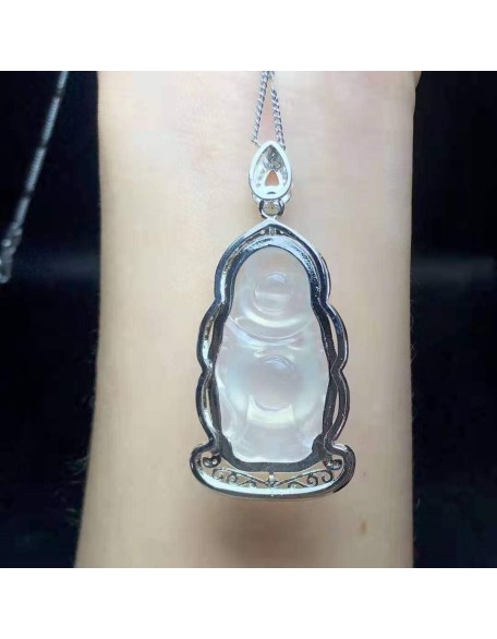 Natural Chalcedony 925 Silver Buddha Pendant Men Women Necklace