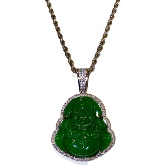 Laughing Buddha Green Jade Pendant Silver Necklace Rope Chain Genuine Certified Grade A Jadeite Jade Hand Crafted, Jade Necklace, 14k Laughing Jade Buddha necklace, Jade Medallion