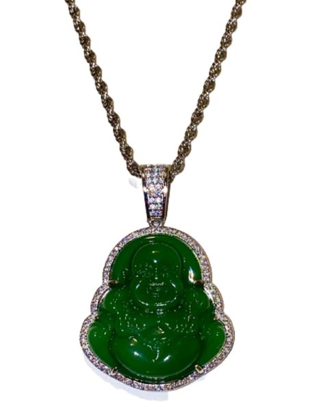 Laughing Buddha Green Jade Pendant Silver Necklace Rope Chain Genuine Certified Grade A Jadeite Jade Hand Crafted, Jade Necklace, 14k Laughing Jade Buddha necklace, Jade Medallion