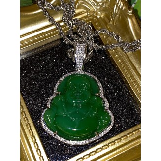 Laughing Buddha Green Jade Pendant Silver Necklace Rope Chain Genuine Certified Grade A Jadeite Jade Hand Crafted, Jade Necklace, 14k Laughing Jade Buddha necklace, Jade Medallion