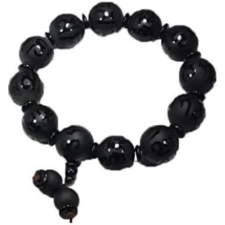 Natural Black Agate om mani Padme hum Men Women Buddha Bracelet Jewelry