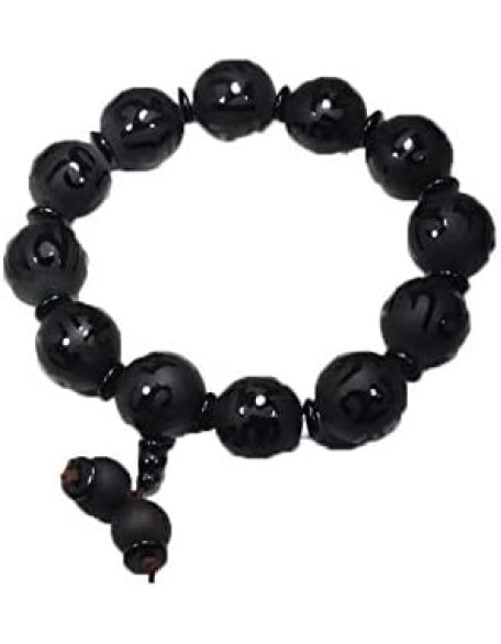 Natural Black Agate om mani Padme hum Men Women Buddha Bracelet Jewelry