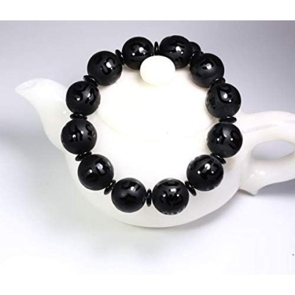 Natural Black Agate om mani Padme hum Men Women Buddha Bracelet Jewelry