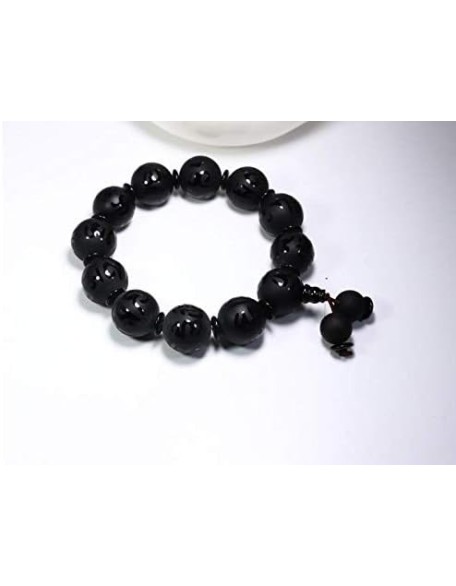 Natural Black Agate om mani Padme hum Men Women Buddha Bracelet Jewelry