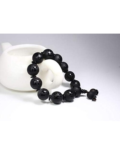 Natural Black Agate om mani Padme hum Men Women Buddha Bracelet Jewelry