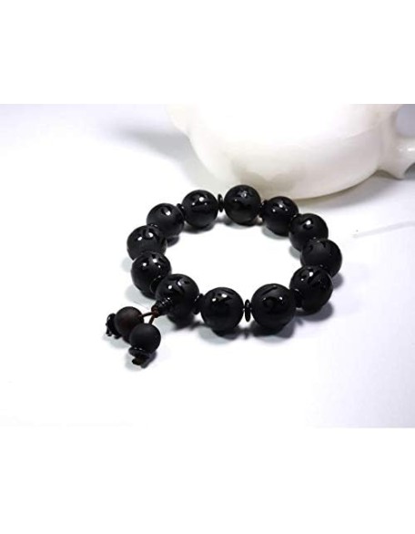 Natural Black Agate om mani Padme hum Men Women Buddha Bracelet Jewelry