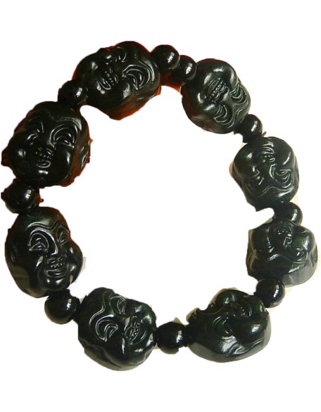 Natural Live Magnetic Health Dark Green Jade Bracelet Black Green Jade Luohan Buddha Beads Jade Bracelet Men and Women Models Laughing Buddha Jade Chain