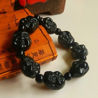 Natural Live Magnetic Health Dark Green Jade Bracelet Black Green Jade Luohan Buddha Beads Jade Bracelet Men and Women Models Laughing Buddha Jade Chain