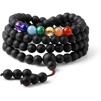 108 Beads 7 Chakra Onyx Stone Mala Bracelet Necklace