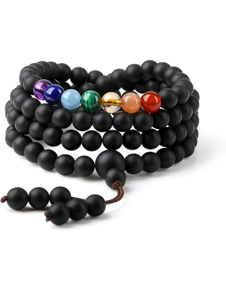 108 Beads 7 Chakra Onyx Stone Mala Bracelet Necklace