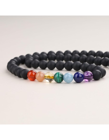 108 Beads 7 Chakra Onyx Stone Mala Bracelet Necklace