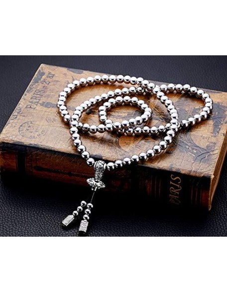 Beads Necklace for Men Cross Necklace Stainless Steel Necklace Chain Waist Chain 108 Buddha Beads Necklace