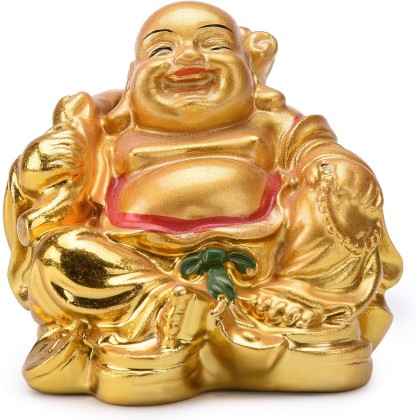 Resin Feng Shui Golden Laughing Sitting Buddha Colorful Statue Wealth Luck Home Desk Decoration Gift 2.2'' (H) TQZDBS63