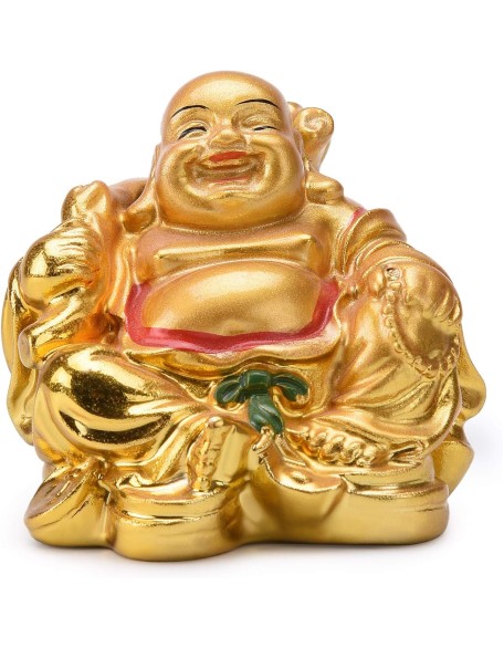 Resin Feng Shui Golden Laughing Sitting Buddha Colorful Statue Wealth Luck Home Desk Decoration Gift 2.2'' (H) TQZDBS63