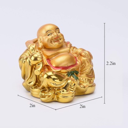 Resin Feng Shui Golden Laughing Sitting Buddha Colorful Statue Wealth Luck Home Desk Decoration Gift 2.2'' (H) TQZDBS63