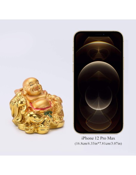 Resin Feng Shui Golden Laughing Sitting Buddha Colorful Statue Wealth Luck Home Desk Decoration Gift 2.2'' (H) TQZDBS63