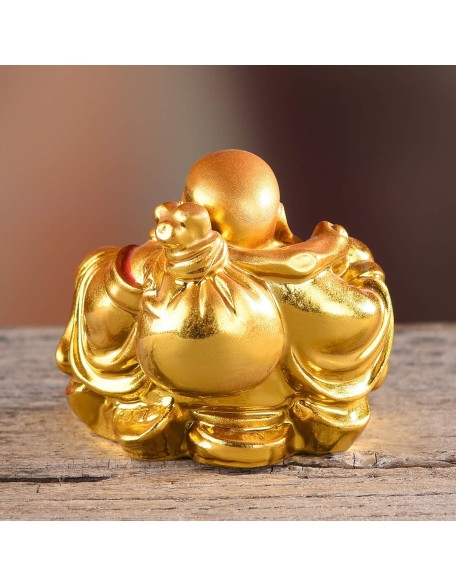 Resin Feng Shui Golden Laughing Sitting Buddha Colorful Statue Wealth Luck Home Desk Decoration Gift 2.2'' (H) TQZDBS63