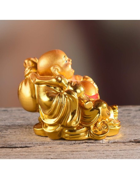 Resin Feng Shui Golden Laughing Sitting Buddha Colorful Statue Wealth Luck Home Desk Decoration Gift 2.2'' (H) TQZDBS63