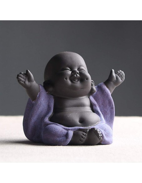 Ceramic Laughing Buddha Statue Maitreya Happy Buddha Statue Little Cute Baby Monk Figurine Buddha Figurines Home Decor Creative Crafts Dolls Ornaments Gift Delicate Ceramic Arts and Crafts (Purple)