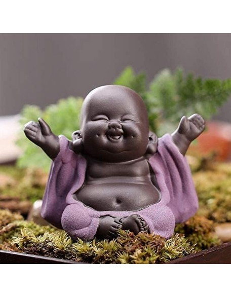 Ceramic Laughing Buddha Statue Maitreya Happy Buddha Statue Little Cute Baby Monk Figurine Buddha Figurines Home Decor Creative Crafts Dolls Ornaments Gift Delicate Ceramic Arts and Crafts (Purple)