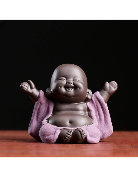 Ceramic Laughing Buddha Statue Maitreya Happy Buddha Statue Little Cute Baby Monk Figurine Buddha Figurines Home Decor Creative Crafts Dolls Ornaments Gift Delicate Ceramic Arts and Crafts (Purple)