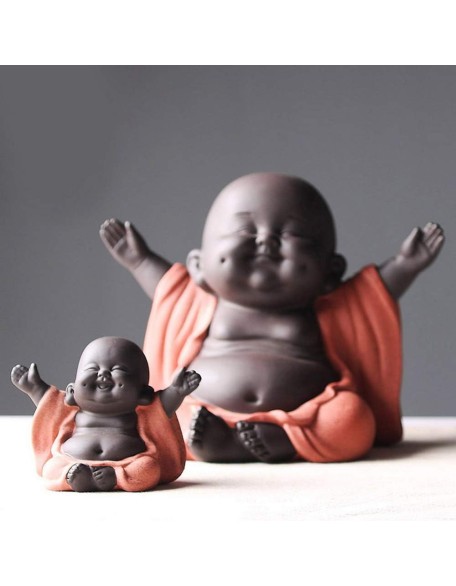 Ceramic Laughing Buddha Statue Maitreya Happy Buddha Statue Little Cute Baby Monk Figurine Buddha Figurines Home Decor Creative Crafts Dolls Ornaments Gift Delicate Ceramic Arts and Crafts (Purple)